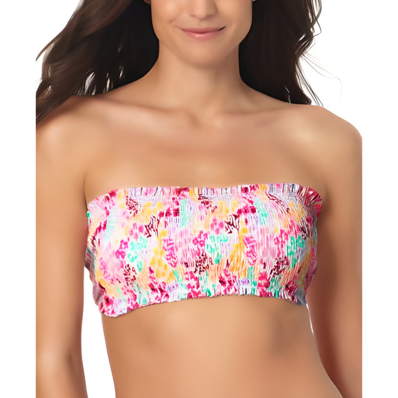California Waves Floral Print Smocked Bandeau Juniors Bikini Top M NWT Multi - Picture 1 of 5